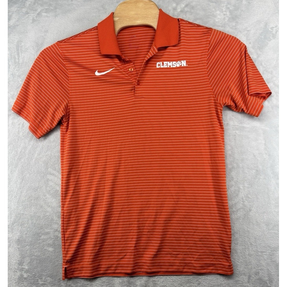 Nike Dri-Fit Clemson Univeristy‎ Tigers Orange Striped Polo Shirt 19x28 READ